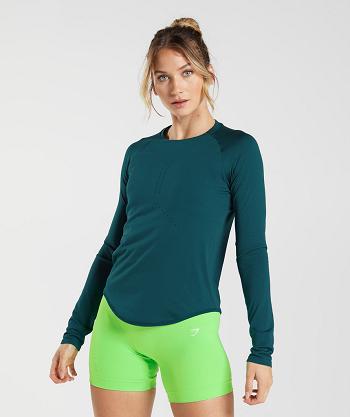 Dámské Long Sleeve Gymshark Sweat Seamless Tyrkysové | CZ 3528DFM